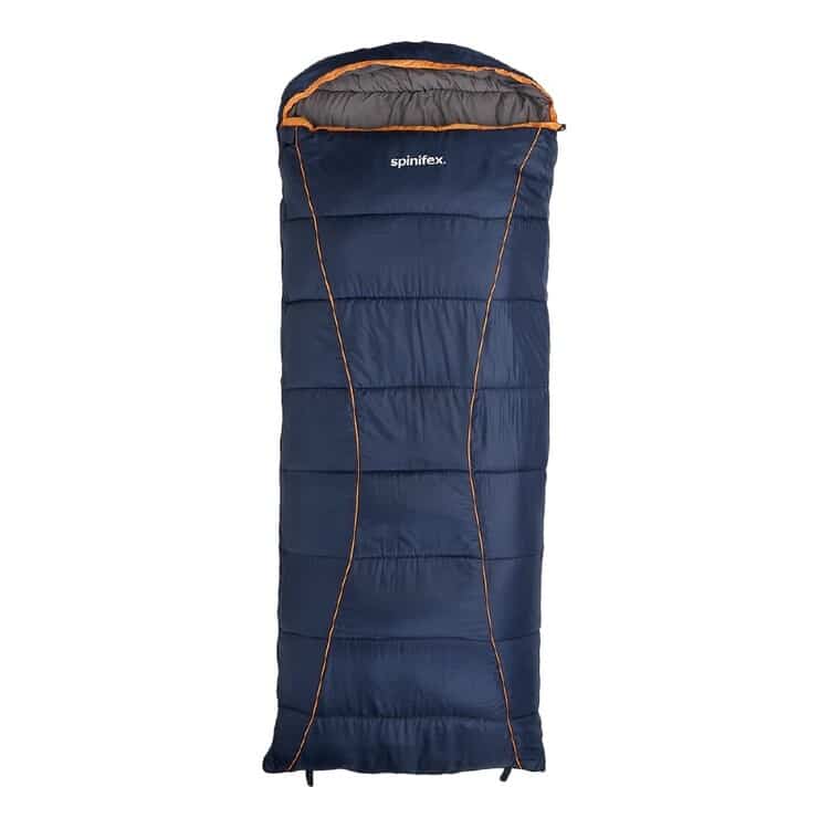 a sleeping bag with navy colour and orange trim from shop Anaconda