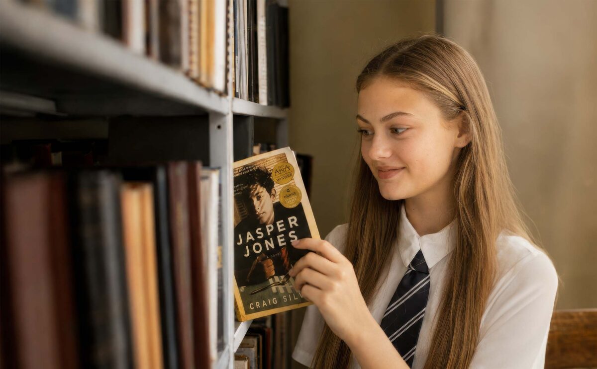 A girl reading a book about Craig Silvey Case