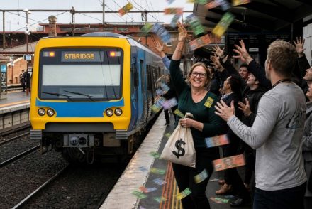 People scattering money at train station