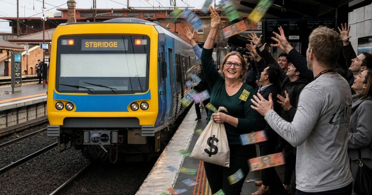 People scattering money at train station