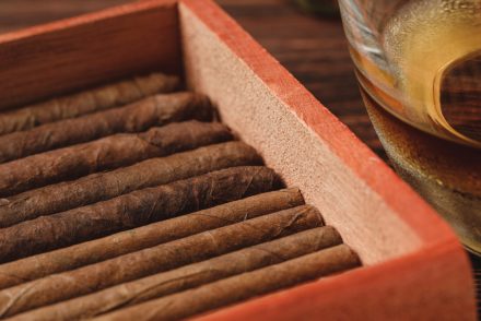 premium cigars in wooden box humidor